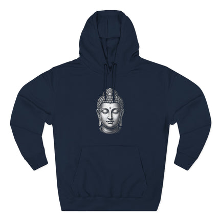 Grayscale Buddha head graphic for spiritual meditation and Zen vibes.
