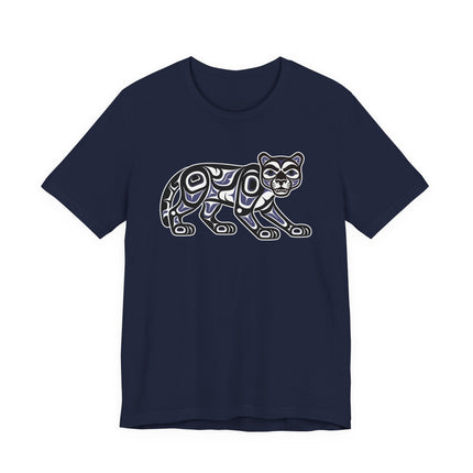 Formline art cougar graphic tee featuring Pacific Northwest indigenous style wildlife design.