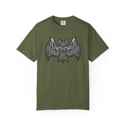 Mayan Bat Symbol T-Shirt | Tribal Geometric Blue & Indigo Graphic Tee