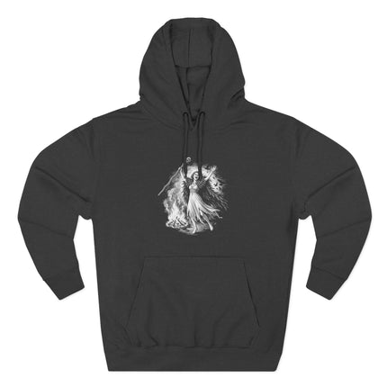 The Morrigan Celtic Goddess graphic, dark mythology witchy art on a black pullover hoodie.