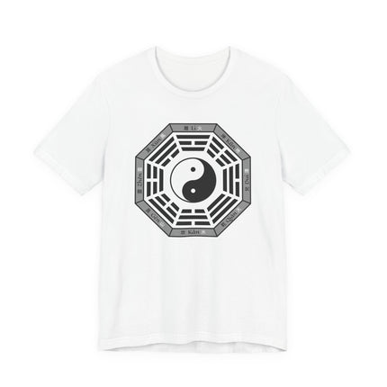 Yin Yang and Bagua trigram graphic tee design, symbolizing Taoist harmony and balance.
