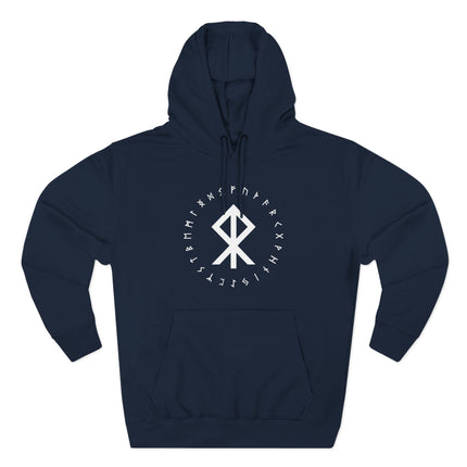 Viking Bind Rune hoodie featuring the full Elder Futhark runic alphabet design.