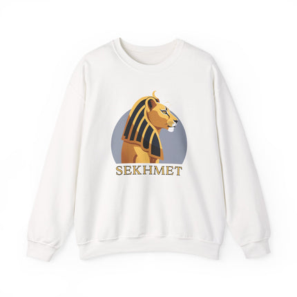Sekhmet ancient Egyptian lion goddess graphic print on pullover sweatshirt.