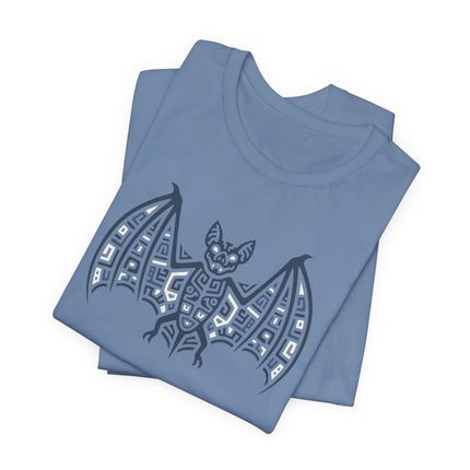 Mayan Bat T-Shirt | Teal and Gold Geometric Spread-Wing Design Tee