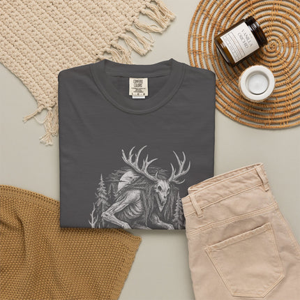 Wendigo T-Shirt | Antlered Forest Creature in Monochrome Horror Art