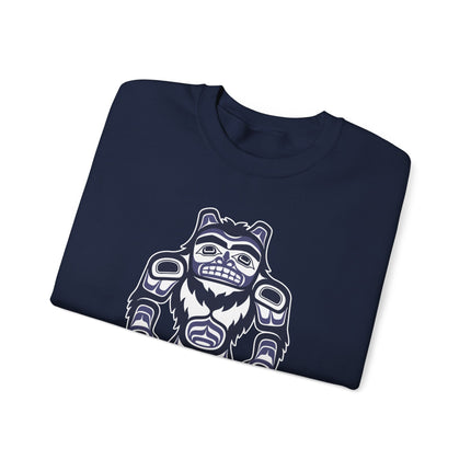 Bigfoot Sasquatch sweatshirt featuring Pacific Northwest Indigenous art design.