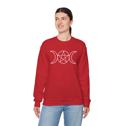 Wiccan Triple Moon with Pentagram Sweatshirt | Pagan Witchcraft Unisex Pullover V5