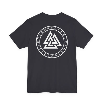 Norse Valknut Runic Back Print T-Shirt | Elder Futhark Rune Circle Viking Tee