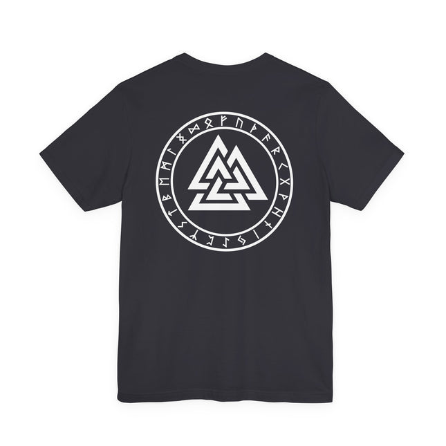 Norse Valknut Runic Back Print T-Shirt | Elder Futhark Rune Circle Viking Tee