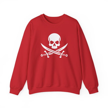Pirate skull graphic sweatshirt featuring a classic Jolly Roger, crossed sabers design.