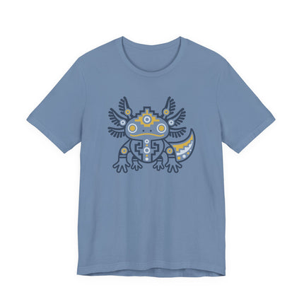 Aztec Axolotl T-Shirt | Teal and Gold Geometric Animal Design Tee