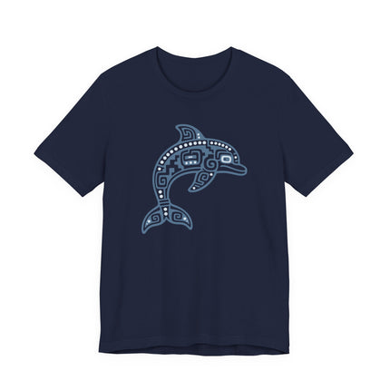Mayan Dolphin T-Shirt | Teal Geometric Marine Animal Illustration Tee