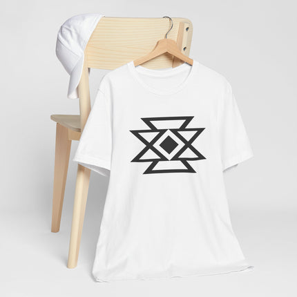 Minimalist geometric butterfly symbol tee, representing transformation and hope.