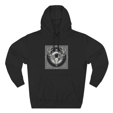 Stag Skull Art Hoodie - Antler Crown with Moon Occult Nature Design