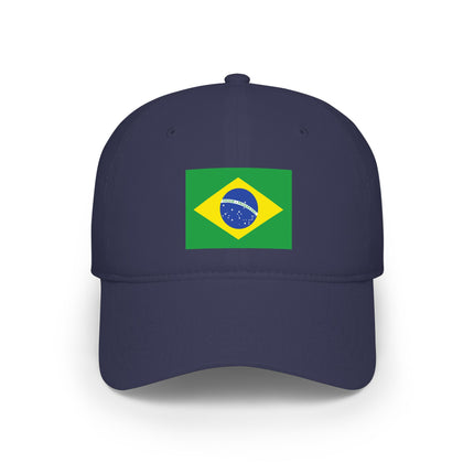 Brazilian flag baseball cap in navy blue. Features the national colors and design for showing Brazilian pride.