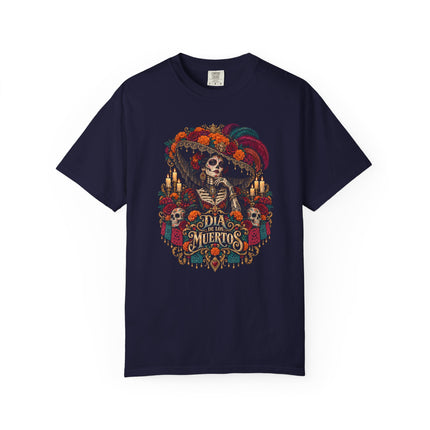 Día de los Muertos T-Shirt | Floral Skeleton Portrait and Candles