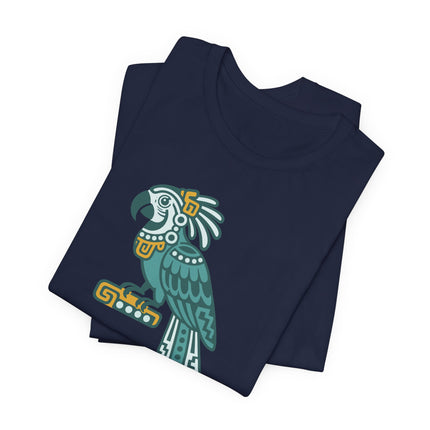 Mayan Parrot T-Shirt | Green and Gold Patterned Perched Bird Tee