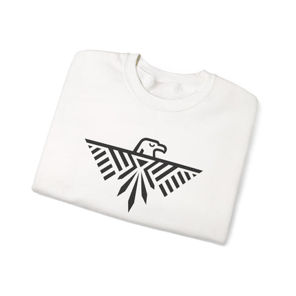 Thunderbird and eagle graphic pullover sweatshirt featuring native American style art design.