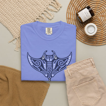 Mayan Manta Ray T-Shirt | Turquoise Geometric Ocean Graphic Tee