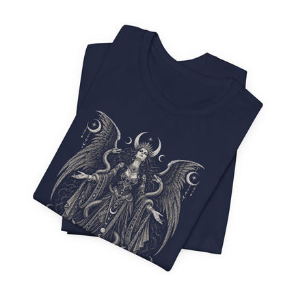 Lilith T-Shirt | Winged Gothic Figure with Serpents and Moons Tee