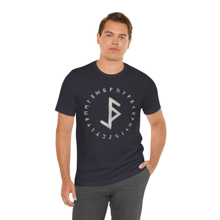Norse rune t-shirt featuring the protective Bind Rune symbol. Viking style men's streetwear apparel.