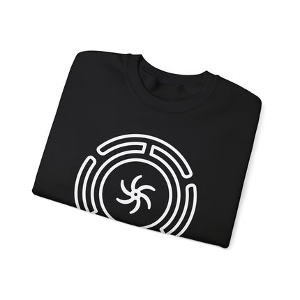 Black sweatshirt featuring the Hekate Wheel symbol of Greek mythology and pagan goddess lore.