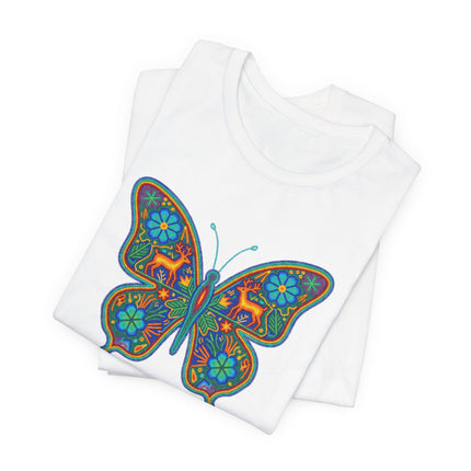 Huichol Butterfly T-Shirt | Vibrant Mexican Folk Art Deer Floral Tee | Butterfly