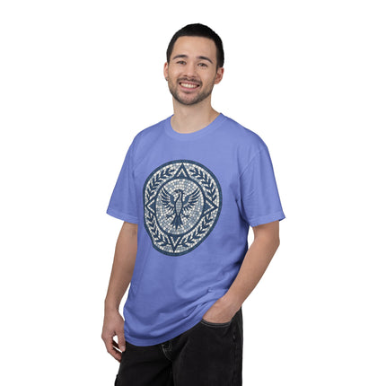 Mosaic Phoenix T-Shirt | Blue Roman Style Mythological Bird Graphic Tee