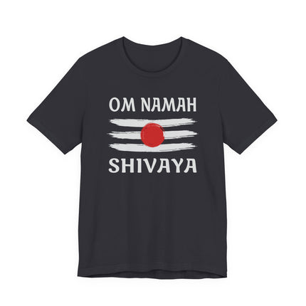 Om Namah Shivaya mantra t-shirt featuring the sacred Shiva Tripundra design.