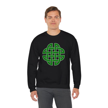 Green Celtic knotwork graphic design printed on a black unisex sweatshirt.