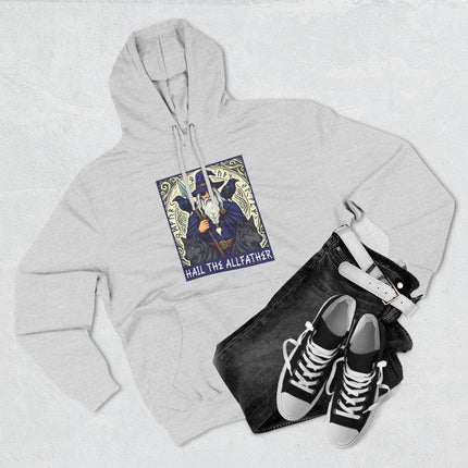 Odin Allfather Norse Viking graphic hoodie featuring runes and mythology art.