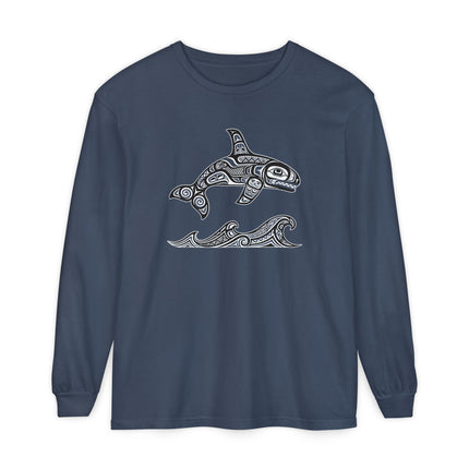 Formline Orca Long Sleeve T-Shirt | Red and White Ocean Graphic Tee