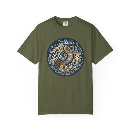 Mosaic Owl T-Shirt | Geometric Blue Grey Wisdom Graphic Tee | Comfort Colors