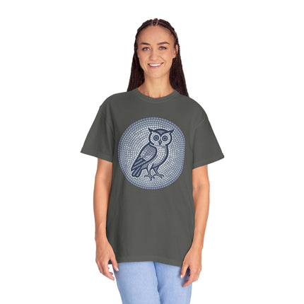 Mosaic Owl T-Shirt | Geometric Blue Grey Wisdom Graphic Tee | Comfort Colors