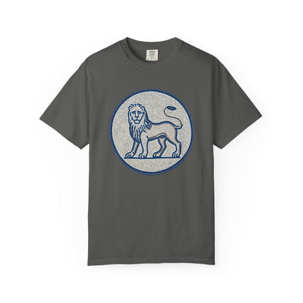 Blue Grey Mosaic Lion T-Shirt | Ancient Animal Graphic Tee | Comfort Colors