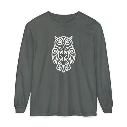 Geometric Owl Long Sleeve T-Shirt | Nocturnal Bird Line Art