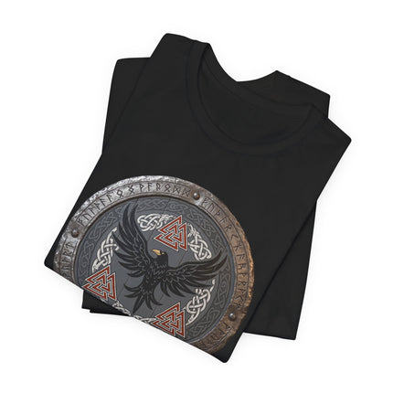 Norse Raven Shield T-Shirt: Viking Raven & Norse Mythology Tee