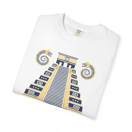 Stepped Pyramid T-Shirt | Red and Gold Mesoamerican Graphic Tee