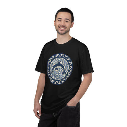 Dolphin Mosaic Art T-Shirt | Blue Marine Sea Life Greek Key Design