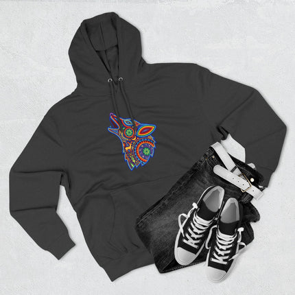 Huichol Wolf Hoodie | Vibrant Mexican Folk Art Howling Unisex Pullover Hoodie