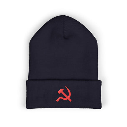 Red Hammer and Sickle Cuffed Embroidered Beanie