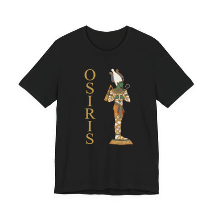 Osiris Egyptian god graphic tee featuring ancient mythology art on a black shirt.