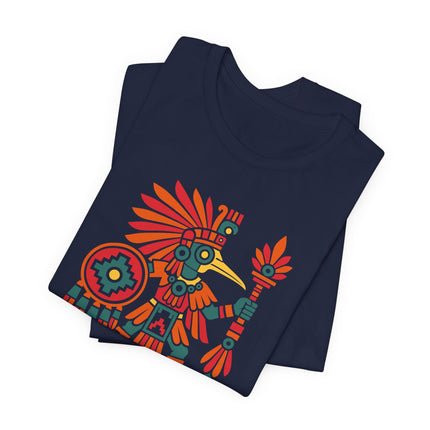 Aztec Hummingbird Warrior T-Shirt | Red and Gold Figure Graphic Tee