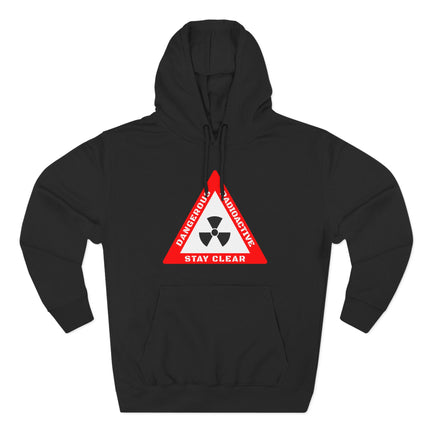 Black hoodie featuring a red radioactive hazard warning symbol and "Dangerous Stay Clear" graphic.