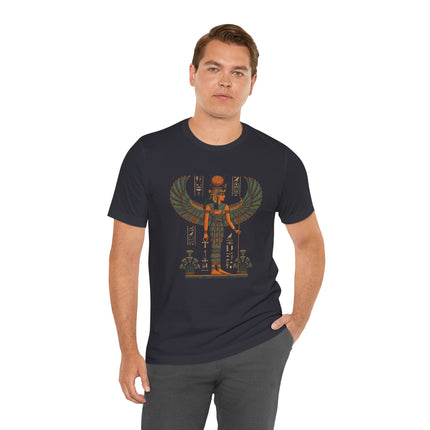 Isis Egyptian Goddess mythology graphic tee featuring wings and ancient Egyptian symbolism.