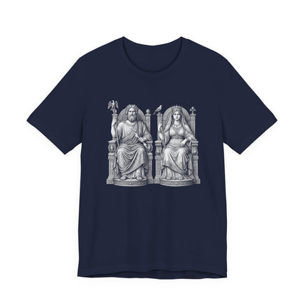 Zeus and Hera Greek gods design. Classical mythology art of King and Queen of Olympus on a t-shirt.