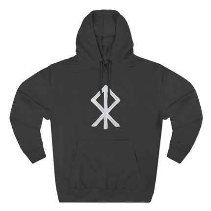 Black hoodie featuring the white Algiz Rune, a Norse symbol of protection and courage.