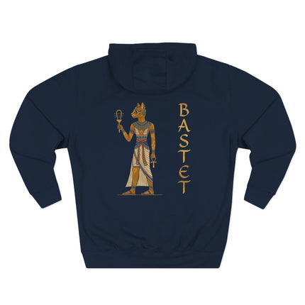 Bastet Egyptian cat goddess graphic print featuring ancient Egyptian mythology art and name.