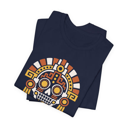 Aztec Skull T-Shirt | Geometric Mesoamerican Headdress Graphic Tee