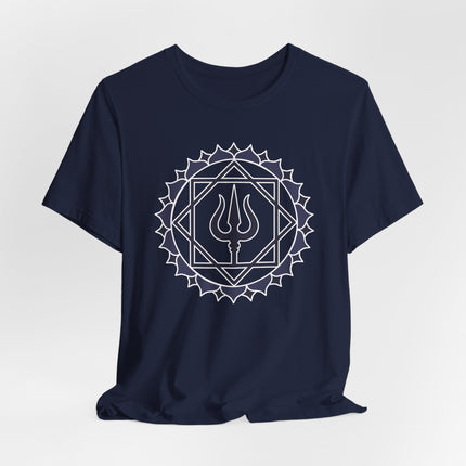 Trishula Trident T-Shirt | Gold Blue Geometric Lotus Symbol | Lotus